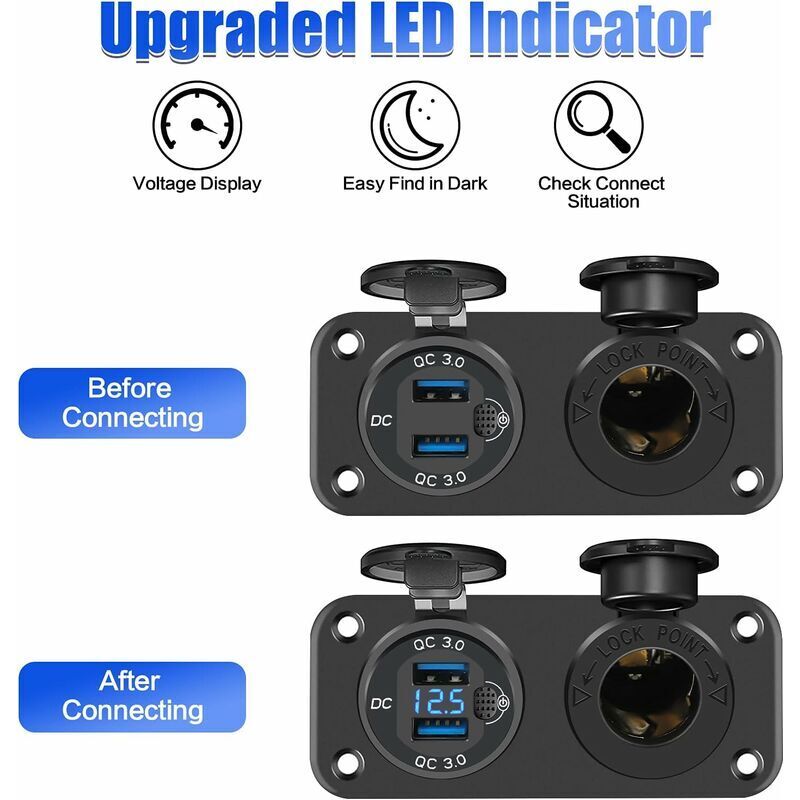 Caricatore USB Da Auto 12V/24V Con Voltmetro LED, Doppia Porta PD+QC3.0 In Alluminio - Kit Fai Da Te Per Camper, Moto, Barca