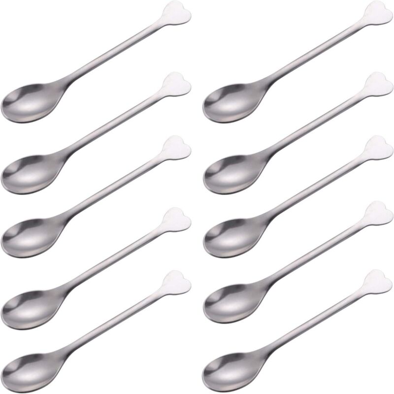 Set 10 Mini Cucchiaini Da Dessert In Acciaio Inox, Manico A Cuore, 11,5 Cm, Per Caffè, Tè E Antipasti, Lavabili In Lavastoviglie - 3