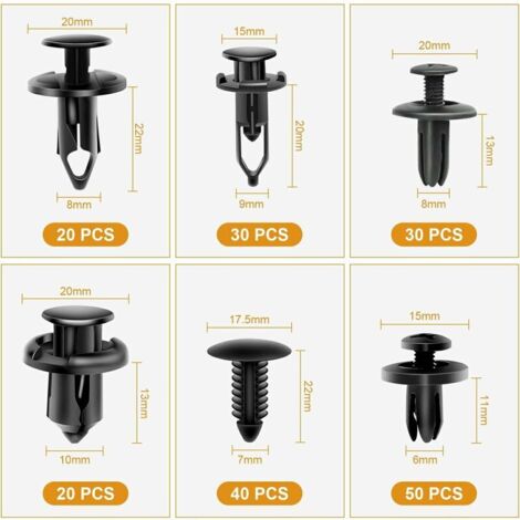 TNOSNO 190Pcs Rivetti In Plastica per Auto, Rivetti in Plastica Nera