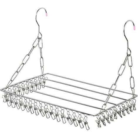 Stendibiancheria Multi Clip In Acciaio Inox – 18 Mollette Per Calzini, Biancheria Intima E Asciugamani, Gancio Antivento, Perfetto Per Balcone E Lavanderia