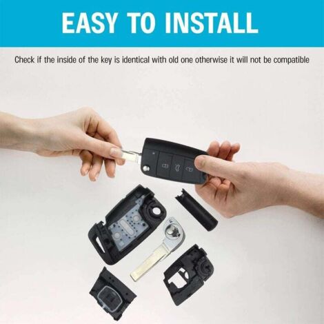 Telecomando Chiave Auto Per VW Golf 6, Beetle, Polo - 434Mhz ID48 Chip, 3 Pulsanti