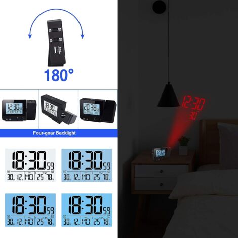 LOFICOPER Sveglia Con Proiezione A Soffitto - Display LED 7,4'', Luminosità E Volume Regolabili, Snooze, Alimentazione USB-C