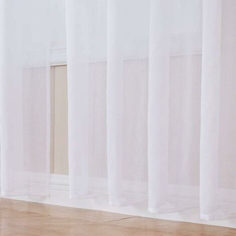 Tende Con Occhielli MYSKY HOME - Set 2 Pezzi 225x140 Cm, Tulle Semitrasparente Con Pompon, Colore Bianco E Giallo