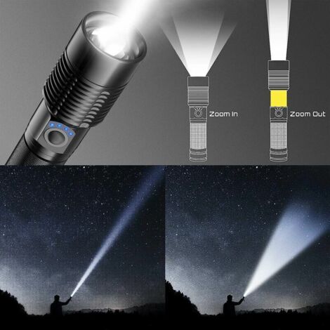 Torcia LED Ultra Potente, Torcia Ricaricabile Da 4000 Lumen P90 Torcia Impermeabile Ultra Potente Regolabile Con Zoom Torcia Ricaricabile Tramite Usb Batteria Inclusa 87066137