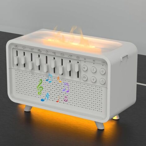 Umidificatore Con Luce Notturna E Rumore Bianco 4 In 1 – Macchina Del Suono Con 8 Suoni Rilassanti, Altoparlante Bluetooth, Timer, Diffusore Di Fiamma, Per Camera Da Letto