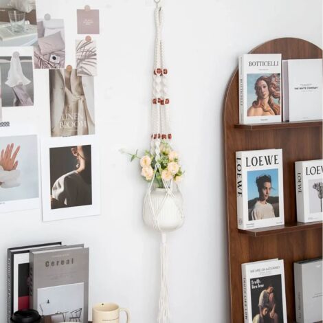 Confezione Da 2 Ganci Per Piante In Macramè Con Perline In Legno - 89 Cm, Supporti Appendiabiti Per Vasi Da Interno/Esterno, Kit Con Ganci A S E Da Soffitto, Colore Avorio - 3