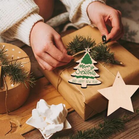 SUPVOX 100 Decorazioni Natalizie In Legno – Stelle E Dischi Con Foro Da Appendere