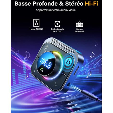 Eppfun Trasmettitore FM Bluetooth Per Auto – Mani Libere Con Ricarica Rapida QC 3.0, Lettore USB/SD E 7 Colori LED