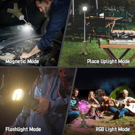 Adewalk 15000 mAh Lampada da Campeggio LED Ricaricabile, 5500LM Lampada da Lavoro con Treppiede, Dimmerabile, Impermeabile IP65, Faretto da Costruzione con 3 Teste per Garage Studio Cantieri(Arancia