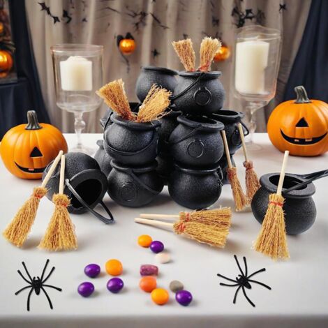 DECHOUS Caldero De Bruja Pequeño, 12 Unidades, Caldero Negro, Decoración De Bruja De Halloween, Caldero De Plástico, Caldero De 2.8 Pulgadas