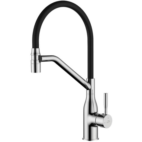 Rubinetto Lavello Cromato-Nero  Beccuccio Flessibile a U, Design Moderno e Risparmio Idrico (1/3)