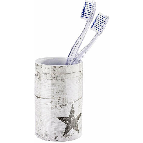 Wenko Star - Porte-brosse à dents en céramique gris tourterelle, 6,8 x 6,8 x 10,8 cm (1/4)