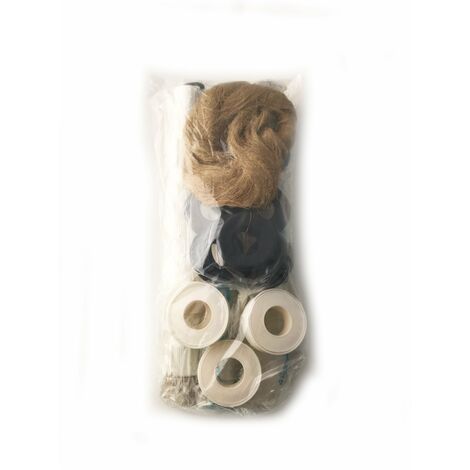 Kit pour plombier composé de siphon, téflon, chanvre, colliers de serrage. (1/2)
