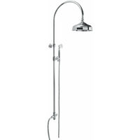 Colonne de douche vintage sans robinetterie – Pommeau rond 20 cm – Flexible 150 cm – Laiton chromé – Barre télescopique orientable – Damast