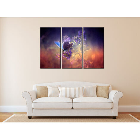 DECLINA, Tableau toile imprimée, animaux, Tableau triptyque Papillons , 90x60 cm - 3