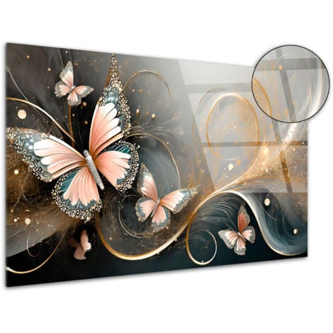 DECLINA, Tableau plexiglas Abstrait Papillons Roses - 1