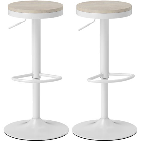 Lot de 2 tabourets de bar, chaises de bar pivotantes avec assise en hévéa, hauteur réglable et Lot de 2 tabourets de bar, chaises de bar pivotantes avec assise en hévéa, hauteur réglable et