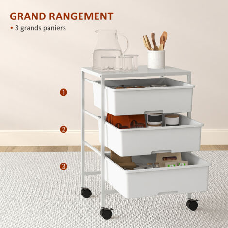 Chariot roulant à 3 Tier en fil maillé, chariot utilitaire de rangement de cuisine