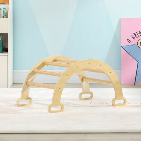 Lischwert 7 en 1 Triangle d'escalade Montessori Enfants et Arche d'équilibre en Bois avec Coussin – Kit de Jeu d'intérieur pour Tout-Petits – Jouet de motricité pour favoriser l'équilibre