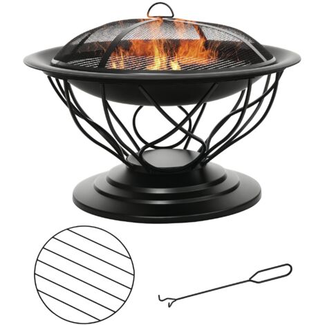 Brasero Cheminée Extérieure Outsunny Avec Grand Foyer Et Rangement Bûches - Poêle Patio Métal Noir Hauteur 133 Cm Diamètre 44,5 Cm