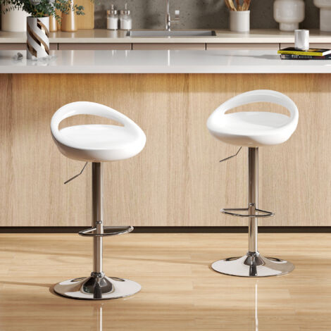 Lot 2 Tabourets De Bar Cuisine, Siège Simili Cuir, Petit Dossier Pivotant Hauteur Reglable Pied Chrome Sati Gris 83020089