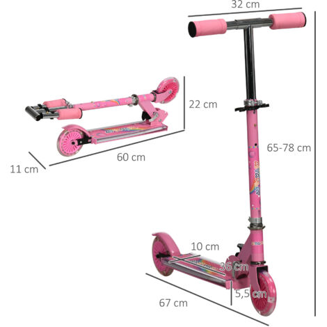 Trottinette Enfant 5-12 Ans - 2 Roues - Guidon Réglable - Roues Lumineuses - Pliable - Frein Arrière - Pour Loisirs Et Extérieur