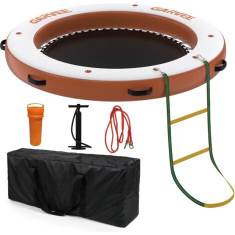 Plataforma flotante redonda 2,4 m – Malla transpirable, superficie EVA antideslizante, escalera – 4-6 adultos – Conexión modular