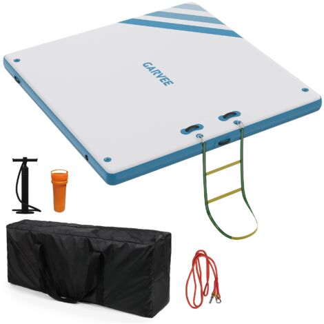 Plataforma flotante ultraestable 1,8×1,5 m – Antideslizante, escalera y anclas incluidas – piscina/lago/barco – Alfombrilla resistente