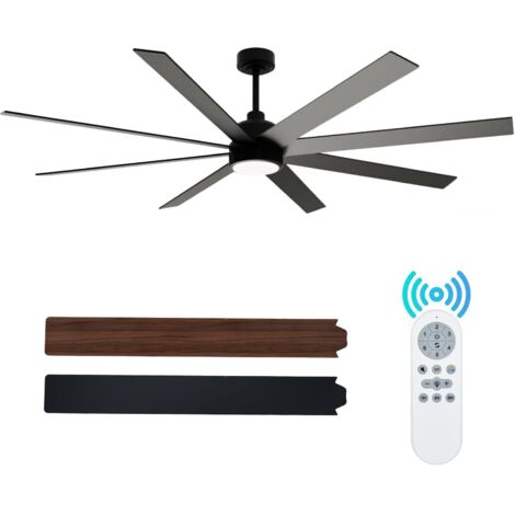 Gran ventilador de techo 72" con luz y mando a distancia – 8 aspas reversibles – Silencioso 6 velocidades – 3 CCT – Negro