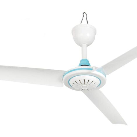 Ventilador de techo portátil silencioso 12V DC – Mini suspendido para camping, cenador, dormitorio o residencia – Blanco y azul