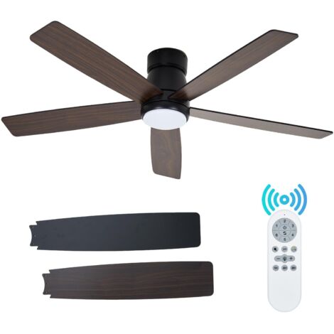 Ventilador de techo con luz y mando a distancia – LED 3 colores – Silencioso – Eficiencia energética – Montaje al techo – Negro