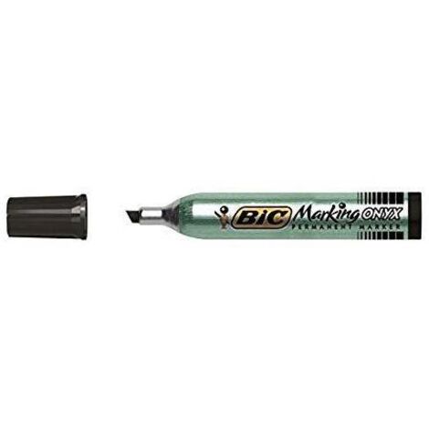 Set di 12 Marcatori Permanenti BIC Marking ONYX 1591 con Punta Smussata da 2,7 mm, Colore Nero (1/2)