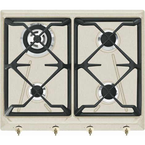 Smeg – Piano cottura da incasso gas 4 fuochi – Colore avena – Accensione elettronica – Bruciatore wok 3300 W (1/2)