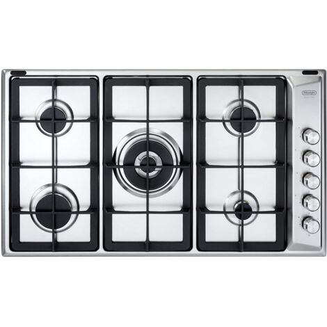 De Longhi PLI 59 GHD Linea Professional Piano cottura a Gas 5 Fuochi Griglie in Ghisa Bruciatore Tripla Corona 90 cm Acciaio Inox