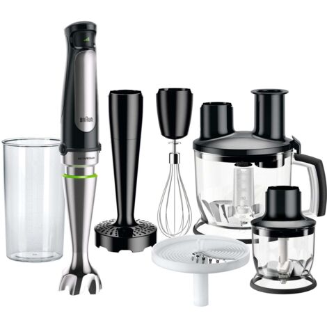 Braun Multiquick7 MQ7087X, Minipimer Frullatore ad Immersione, Dotato di Ciotola Robot da 1,5L, Disco Patatine, Frusta a Filo, Schiacciapatate, Minitritatutto 350ml, 1000 W, 6 accessori e Bicchiere