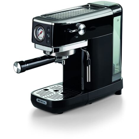 Ariete Espresso Slim Metal 1381, Macchina da Caffè con Manometro, Compatibile con Caffè in Polvere e Cialde ESE, 15 Bar Massime, Filtro 1 o 2 Tazze, Lancia per Cappuccino, 1300W, Nero (1/5)