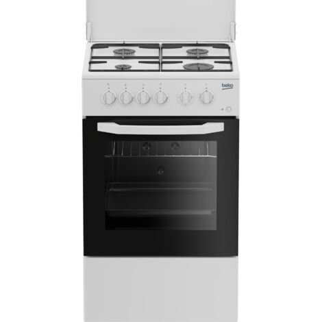 Beko Cucina CSS42014FW, (LxDxA) 50x50x85, Bianca, Forno elettrico statico, piano cottura a gas 4 zone, Coperchio in metallo. Tipo di prodotto: Cucina, Colore del prodotto: Bianco, Tipo di controllo...