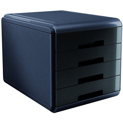 ARDA Cassettiera da Tavolo con 4 Cassetti in Colore Nero e Corpo Grigio, Organizzatore per Cassetto di Scrivania in Polipropilene (PP) e Polistirolo, Misure 29,5x38,5x28,2 cm (1/2)