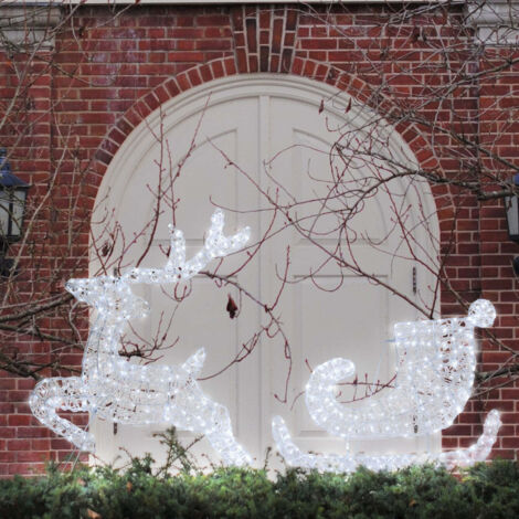 Decorazione natalizia "Renna galoppante con slitta" 2D con gocce led bianco da esterno -65 cm (1/5)