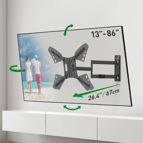 Sconosciuta Supporto A Parete Per Tv Piatto / curvo 3400l Supporto A Parete, Movimento Completo, 40-70 ”, Peso Massimo (capacità) 40 Kg, Nero (1/2)