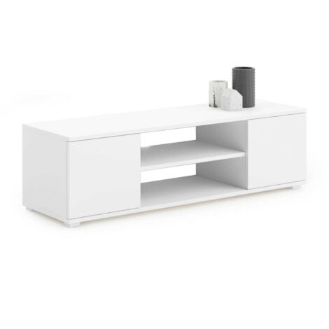 Armoire RTV 155 cm Scandinave blanc pieds plastique (1/4)