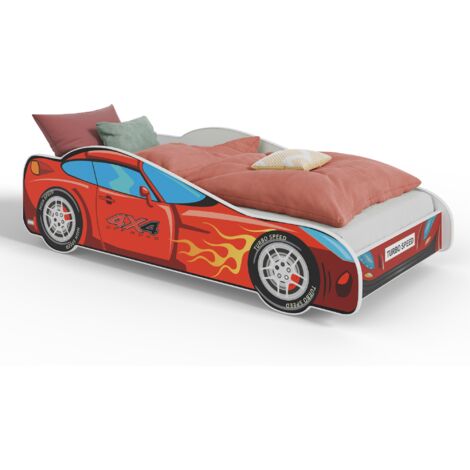 Lit enfant voiture 4x4 160x80 avec matelas et sommier, multicolore pour garçon, pour chambre d'enfant