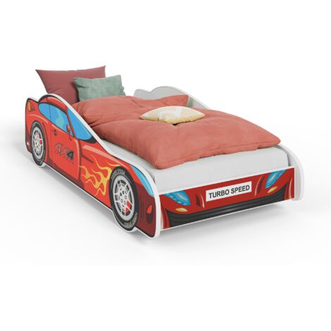 Lit enfant voiture 4x4 140x70 avec matelas et sommier, multicolore pour garçon, pour chambre d'enfant (1/5)