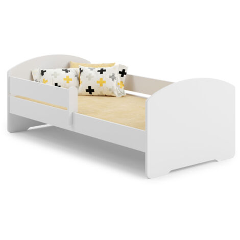 Viking Choice – Lit d'enfant Luk 80x160 blanc avec balustrade – Construction robuste – Bords arrondis – Matelas et sommier inclus – Système FLEX pour confort (1/7)