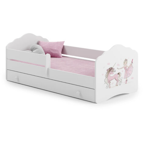 Viking Choice – Lit d'enfant 80x160 avec tiroir et tringle – Barrière de sécurité mobile – Bords arrondis – Cadre FLEX pour un sommeil sain (1/5)