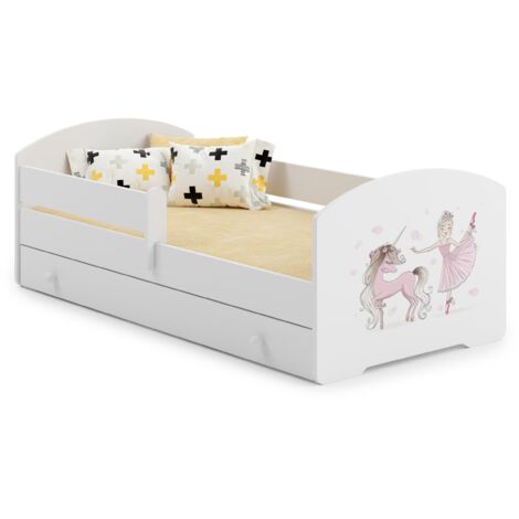 Lit enfant LUK avec tiroir et barreau 160x80 Fille avec licorne (1/5)
