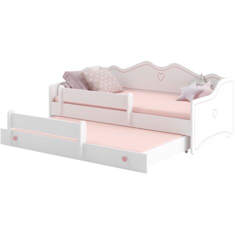 Viking Choice – Lit double avec tiroir 160x80 cm – Construction en panneaux d'ameublement certifiés – Barrières de sécurité amovibles – Bords arrondis (1/5)