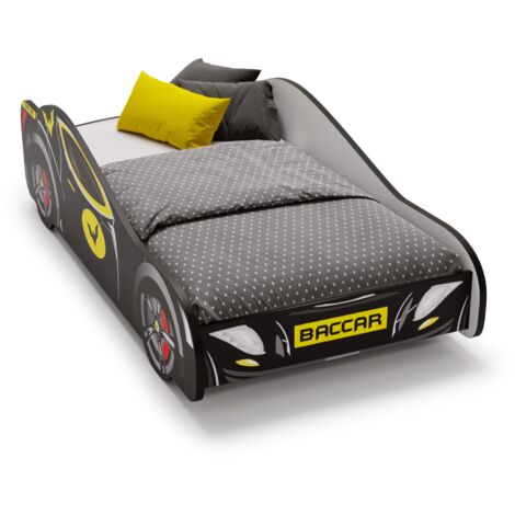 Lit enfant voiture BACCAR BLACK 80x160, avec matelas et sommier, multicolore pour garçon, pour chambre d'enfant