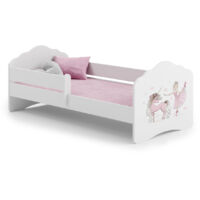 Viking Choice – Lit enfant 80x160 avec barreau – Graphisme licorne – Bords arrondis pour sécurité – Matelas inclus – Cadre robuste en carton d'ameublement