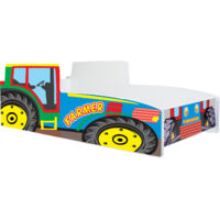 Lit enfant voiture Tracteur 140x80, avec matelas et sommier, multicolore pour garçon, pour chambre d'enfant